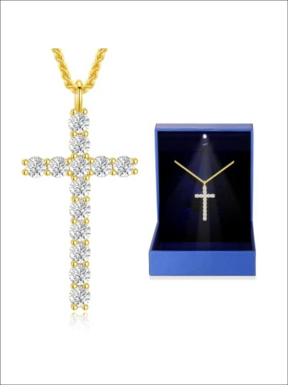 Moissanite Cross Necklace 925 Sterling Silver Gold Plated Pendant